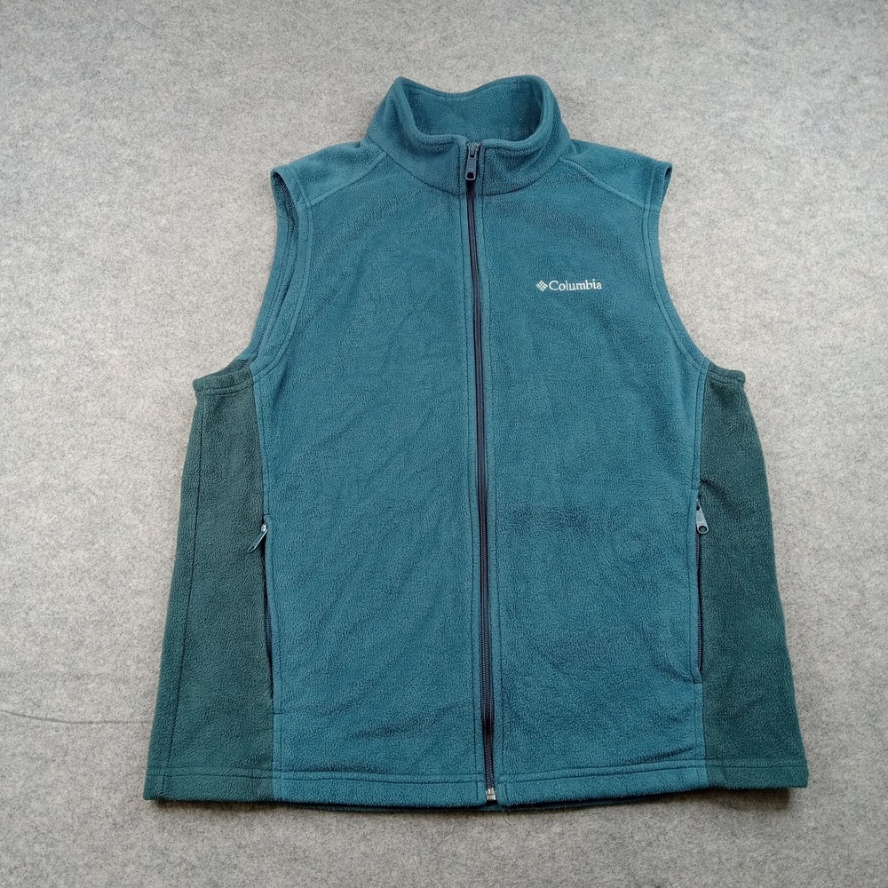 Columbia Vest Mens Large Green Fleece Full Zip Zip Pockets Outdoor Hiking XM1024
